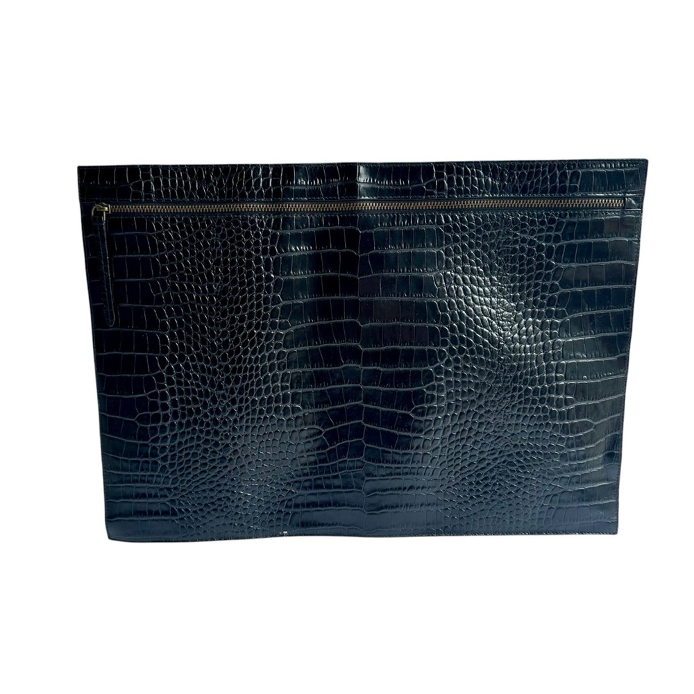 Dries Van Noten Vintage 1990s/2000s Black Crocodile-Embossed Envelope Clutch